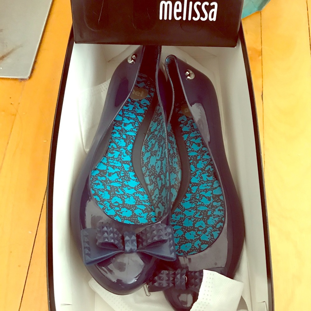 Melissa Navy Blue Bow Flats Made in Brazil 🇧🇷